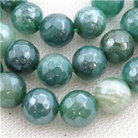 green striped Agate beads, faceted round, light electroplated, approx 8mm dia