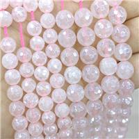 Rose Quartz Beads, faceted round, light electroplated, approx 6mm dia