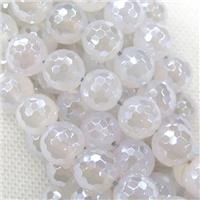 white Agate Beads, faceted round, light electroplated, approx 6mm dia