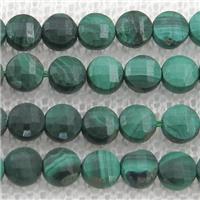 natural Malachite Beads, green, faceted coin, approx 4mm dia