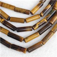 Natural Yellow Tiger Eye Stone Tube Beads, approx 4x13mm