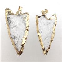 hammered Clear Quartz arrowhead pendant, gold plated, approx 25-50mm