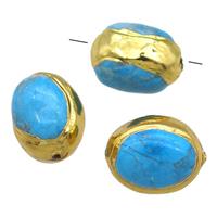 blue assembled Turquoise barrel beads, gold plated, approx 15-20mm