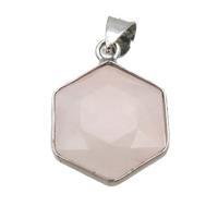 Rose Quartz pendant, faceted hexagon, approx 14-16mm