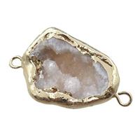 white agate druzy geode connector, freeform, gold plated, approx 25-35mm