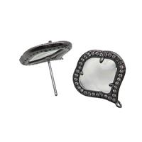 White Cat Eye Glass Stud Earring Copper Pave Zircon With Loop Black Plated, approx 18mm