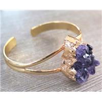 amethyst druzy bangle, copper, gold plated, approx 20-30mm, 60mm dia