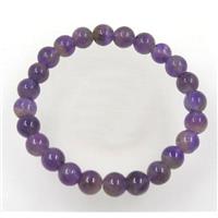 round purple Amethyst bead bracelet, stretchy, approx 8mm, 60mm dia