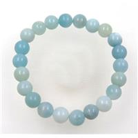 round Amazonite bead bracelet, blue dye, stretchy, approx 8mm, 60mm dia