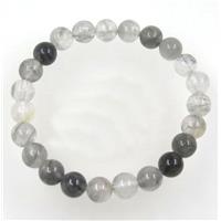 round gray cloudy quartz bead bracelet, stretchy, approx 8mm, 60mm dia