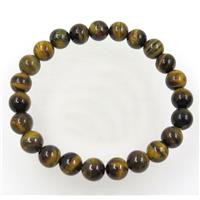 yellow tiger eye stone bead bracelet, round, stretchy, approx 8mm, 60mm dia