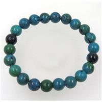 Azurite bead bracelet, round, stretchy, dye, approx 8mm, 60mm dia