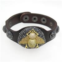 pu leather bracelet paved rhinestone, honeybee zircon, approx 35mm, 60mm dia
