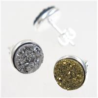mix druzy agate earring studs, silver plated, approx 8mm dia