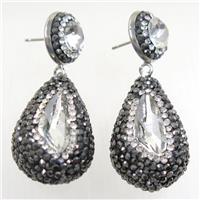 Chinese Crystal Glass Earring pave rhinestone, approx 20-30mm, 14mm dia