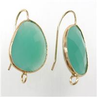 green glass crystal earring with loop, gold plated, approx 15-20mm