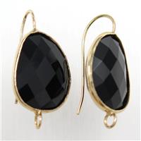 black glass crystal earring with loop, gold plated, approx 15-20mm