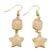 peach MoonStone hook Earring, gold plated, approx 14-44mm