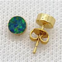 synthetic Fire Opal circle Stud Earrings, gold plated, approx 6mm dia