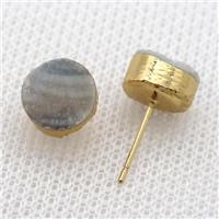 Solar Agate Druzy Studs Earrings, circle, gold plated, approx 10mm