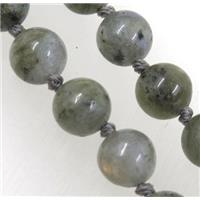 round Labradorite beads knot Necklace Chain, approx 8mm dia, 35.5 inch length