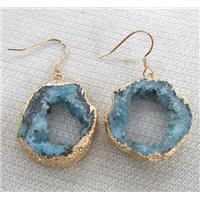 druzy quartz earring, blue, approx 20-30mm