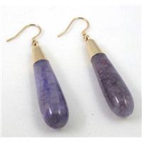 purple agate earring, teardrop, gold plated, approx 12x45mm