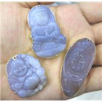 natural Gray Agate buddha pendant, gold plated, mixed, approx 20-40mm