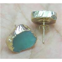 green Australian Chrysoprase earring studs, gold plated, approx 8-15mm