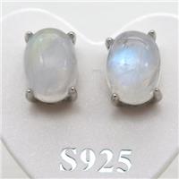 Sterling Silver Stud Earring with moonstone, approx 7x9mm