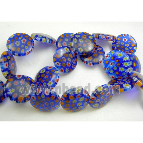 Coin Round Millefiori Glass Beads Multi Flower