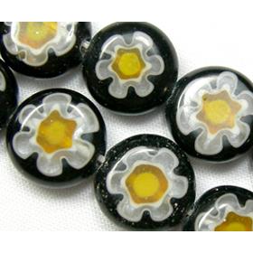 Millefleurs Glass Beads, Flat Round