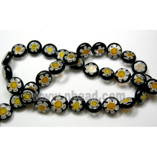 Millefleurs Glass Beads, Flat Round