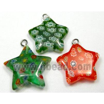Millefiori glass star pendant-multi flower&mixed