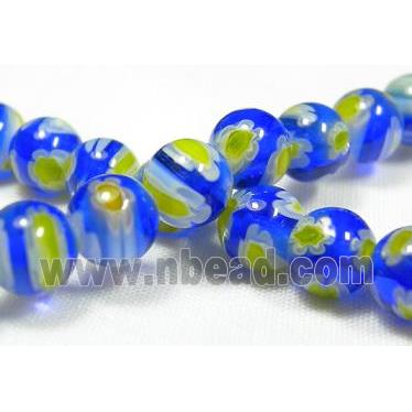 Millefiory Glass Beads, round, multi flower