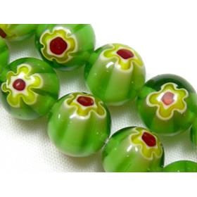 Millefiory Glass Beads, round, single flower