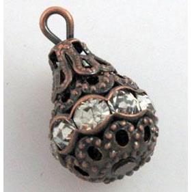 handcraft Rhinestone pendant, antique red copper