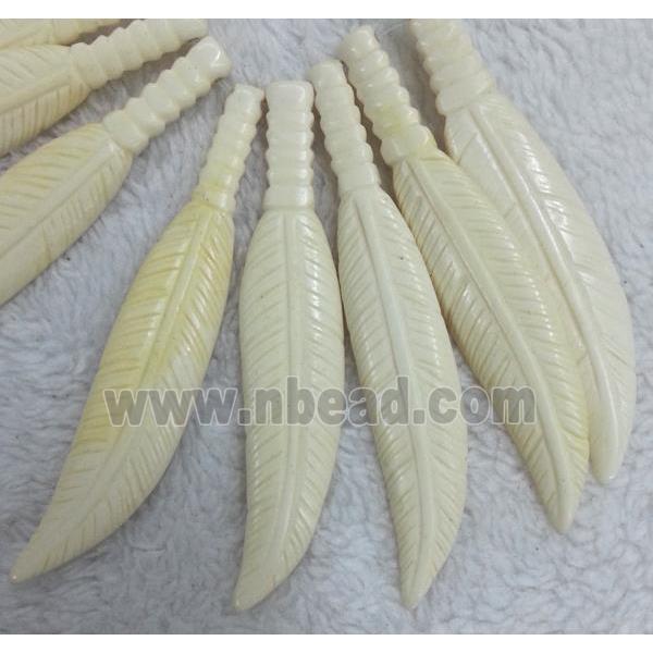 antique cattle bone pendant, feather