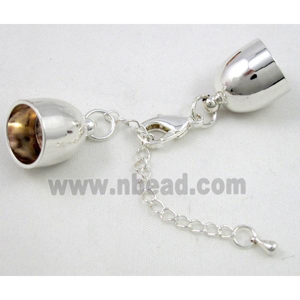 end of cord, copper connector for necklace, bracelet, silver plated