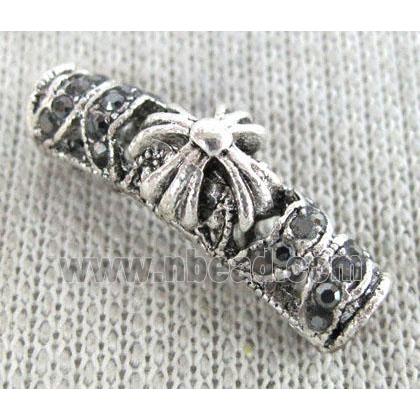 bracelet bar, alloy tube paved rhinestone, antique silver