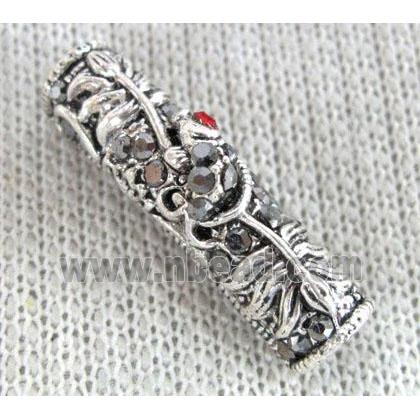 bracelet bar, alloy tube paved rhinestone, antique silver