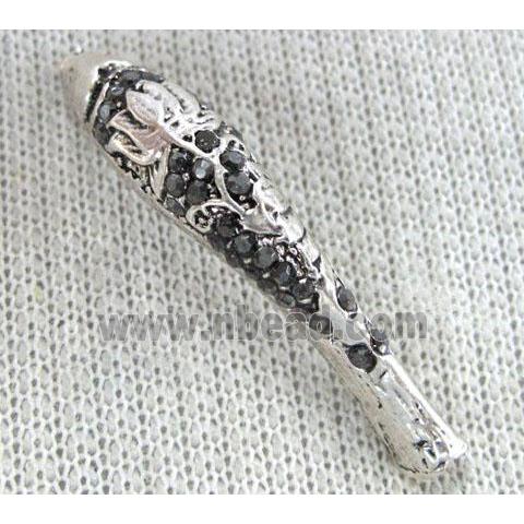bracelet bar, alloy tube paved rhinestone, antique silver