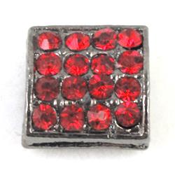 bracelet spacer, alloy bead with red rhinestone, black