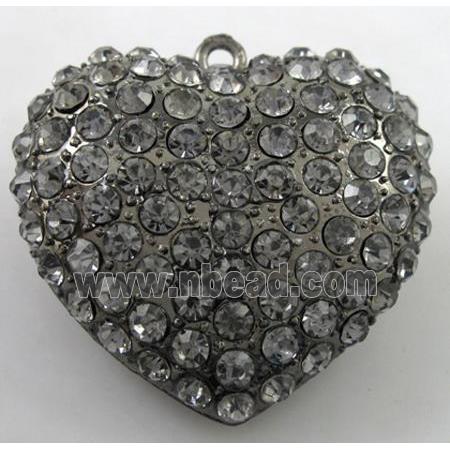 heart alloy peadant with rhinestone, black