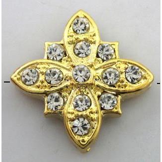 Bracelet bar, alloy bead with rhinestone, gold
