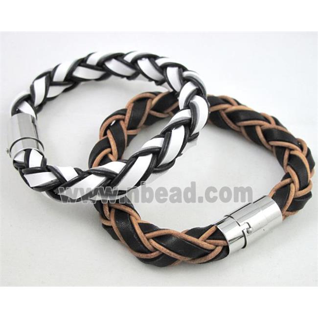 leather bracelet with stainless steel, handmade, mixed