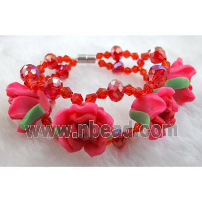 fimo clay bracelet with crystal glass, red