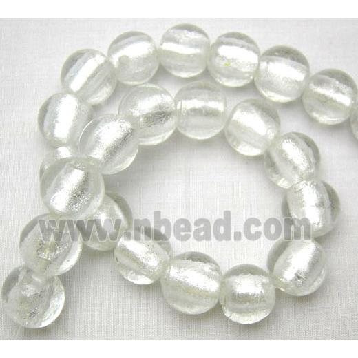 Lampwork Glass Beads with silver foil, round, white