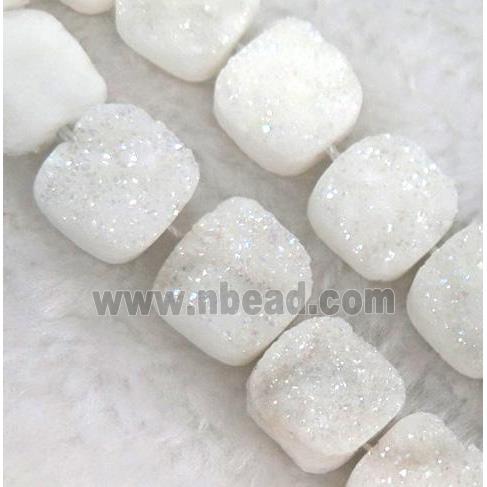white druzy quartz bead, square
