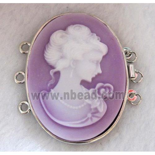 Victorian Lady Portrait Cameo, resin connector for necklace, bracelet, platinum plated
